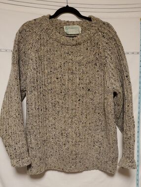 Vintage Irish Malinmore Grey Pure New Wool Fishermans Sweater Warm Coastal